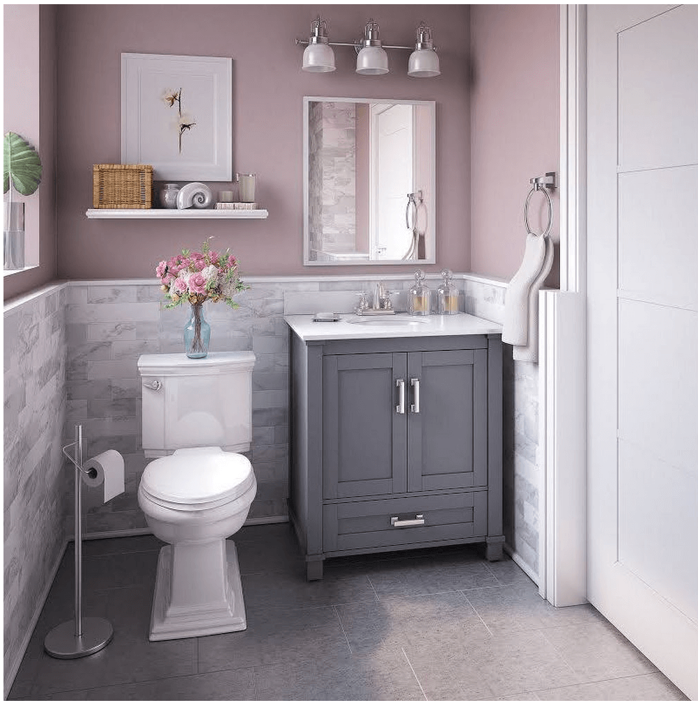 серо-розовая ванная комната