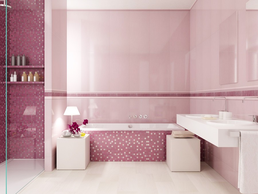 дизайн розовой ванной комнаты