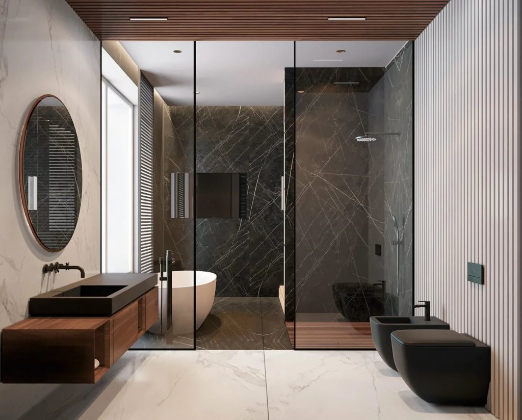 дизайн ванной комнаты с туалетом в современном стиле